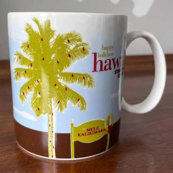 Starbucks Coffee Hawaii Happy Holidays Mug 2008 Mele Kalikimaka Palm Tree 16 Oz - Picture 4 of 12